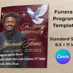 Burgundy & Gold Obituary Template: Celebration of Life (8.5x11, Canva)