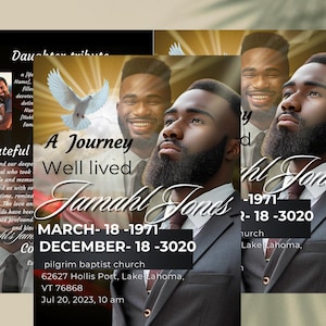 Programma FUNERALE 8,5"x11 8 pagine NERO e rosso: UOMO personalizzato / Modello necrologio / Copertina rivista - Celebrazione della vita - Modello ricordo