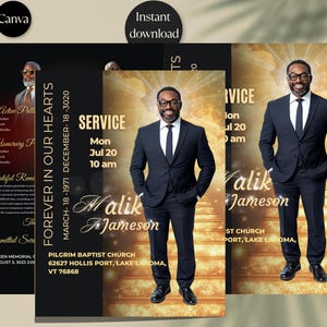 Black & Gold Obituary Template: 8-Page Funeral Program (Canva, 8.5x11)