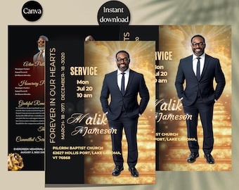Black & Gold Obituary Template: 8-Page Funeral Program (Canva, 8.5x11)