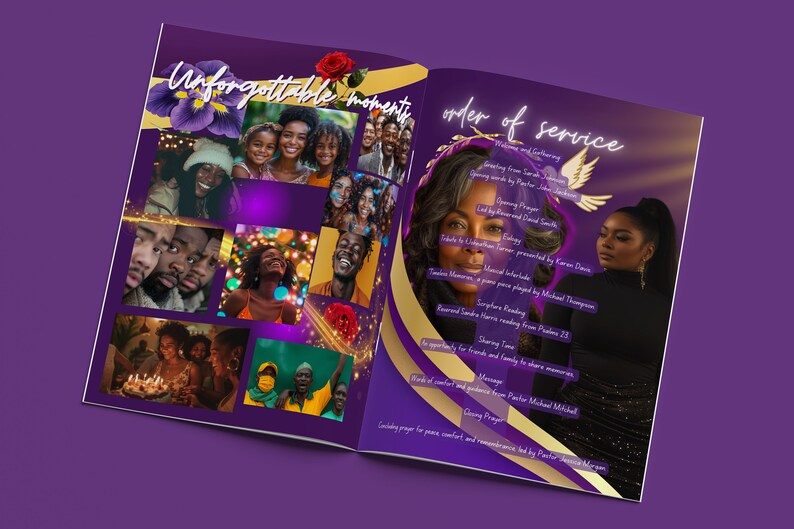 FUNERAL Program 8 Pages Sparkle PURPLE 8.5x11personalized/obituary