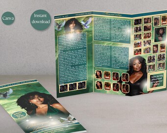 Green & Gold Funeral Program Trifold Canva Template: Celebration of Life (17" x 11")