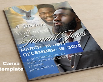 8,5"x11" LIBRETTO Programma commemorativo (8 pagine) / Programma funebre Blue Sky / Celebrazione della vita / Ricordo / Download digitale / Modello Canva