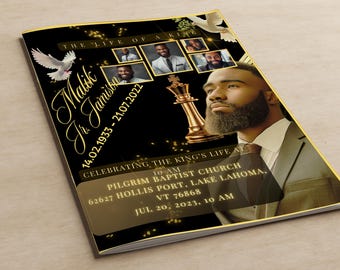 Elegant Black & Gold Obituary Program Template: 8-Page funeral program  (Canva)