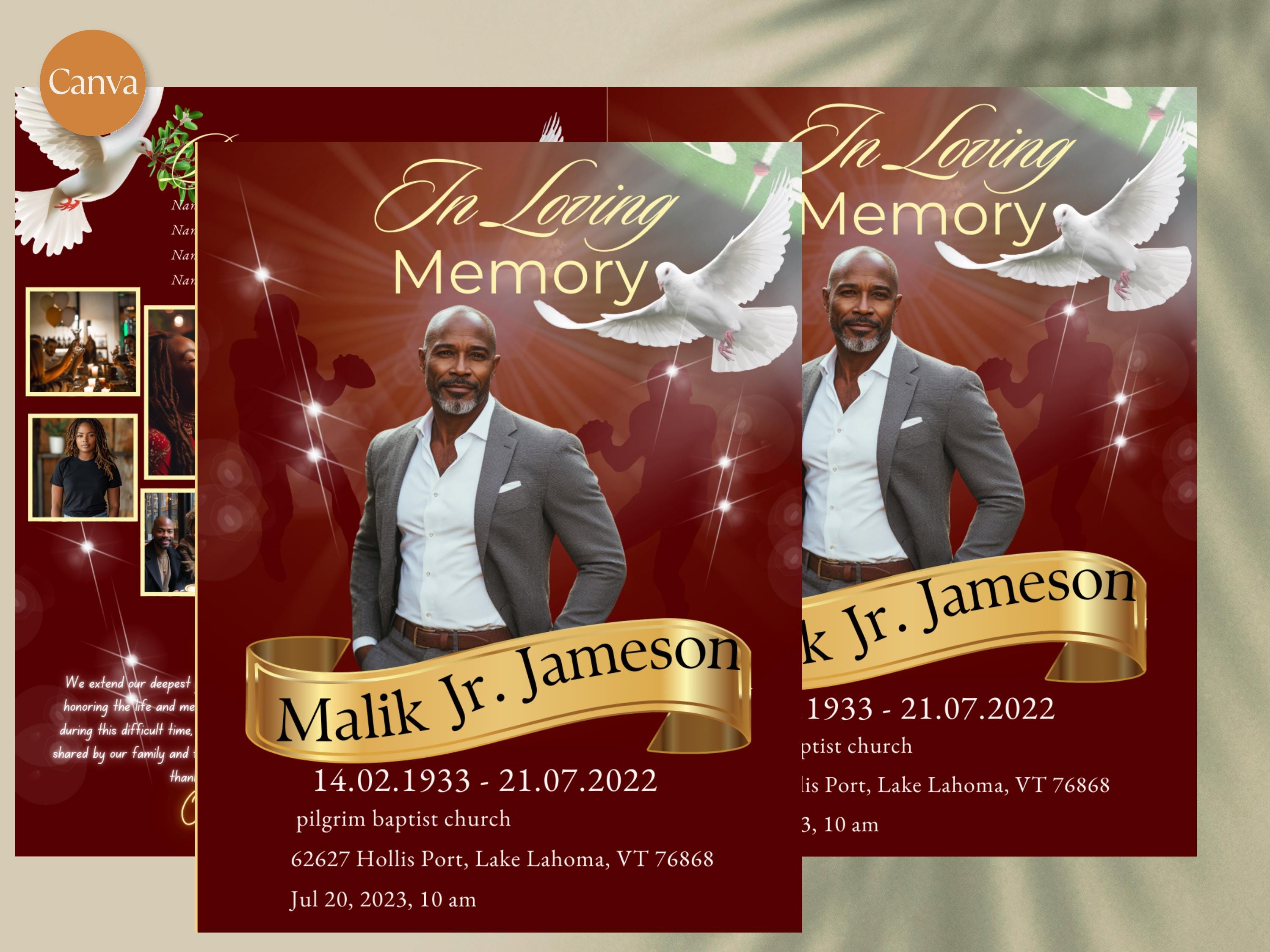 MAROON and GOLD OBITUARY template 4 pages 8.5"x11 : Man/Memorial Program/ Magazine cover, Celebration of Life/ Template/funeral Program,