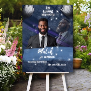 BLUE Sky Heaven FUNERAL POSTER Canva Template, Welcome Sign, Memorial Photo Poster, Celebration of Life, Editable for Women