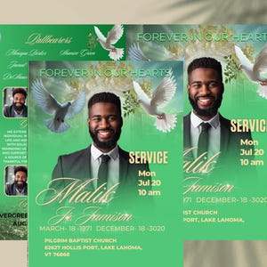 Emerald Green Funeral Program: Elegant Obituary Template (Canva Design)