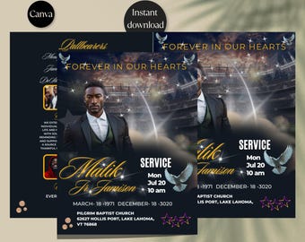 Football Funeral Program Template: Black, Gold & Red (Canva Template)