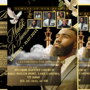 Black & Gold Funeral Program Template: Celebration of Life (8.5&quot;x11, 8-Page)