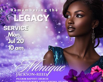 Purple Heaven Memorial Announcement: DIY Funeral Invitation (Canva Template, 1080x1080px)