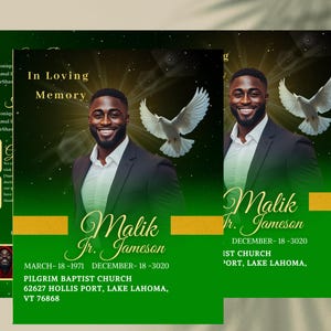 Green & Gold Memorial Program Template: 8-Page Funeral Magazine (Editable Canva Design)