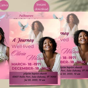 Pink Sky Funeral Program: 8-Page Obituary Booklet (Canva Editable)