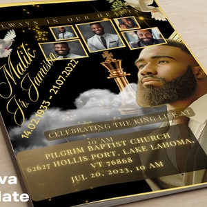Elegant Black and Gold Obituary Program Template: 8-Page Memorial (Canva Template)