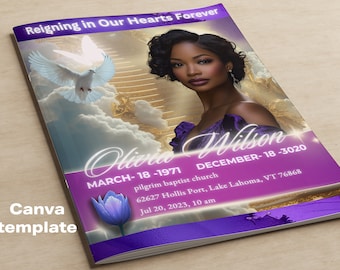 Purple Funeral Program Template: Celebration of Life Keepsake (Digital Download)