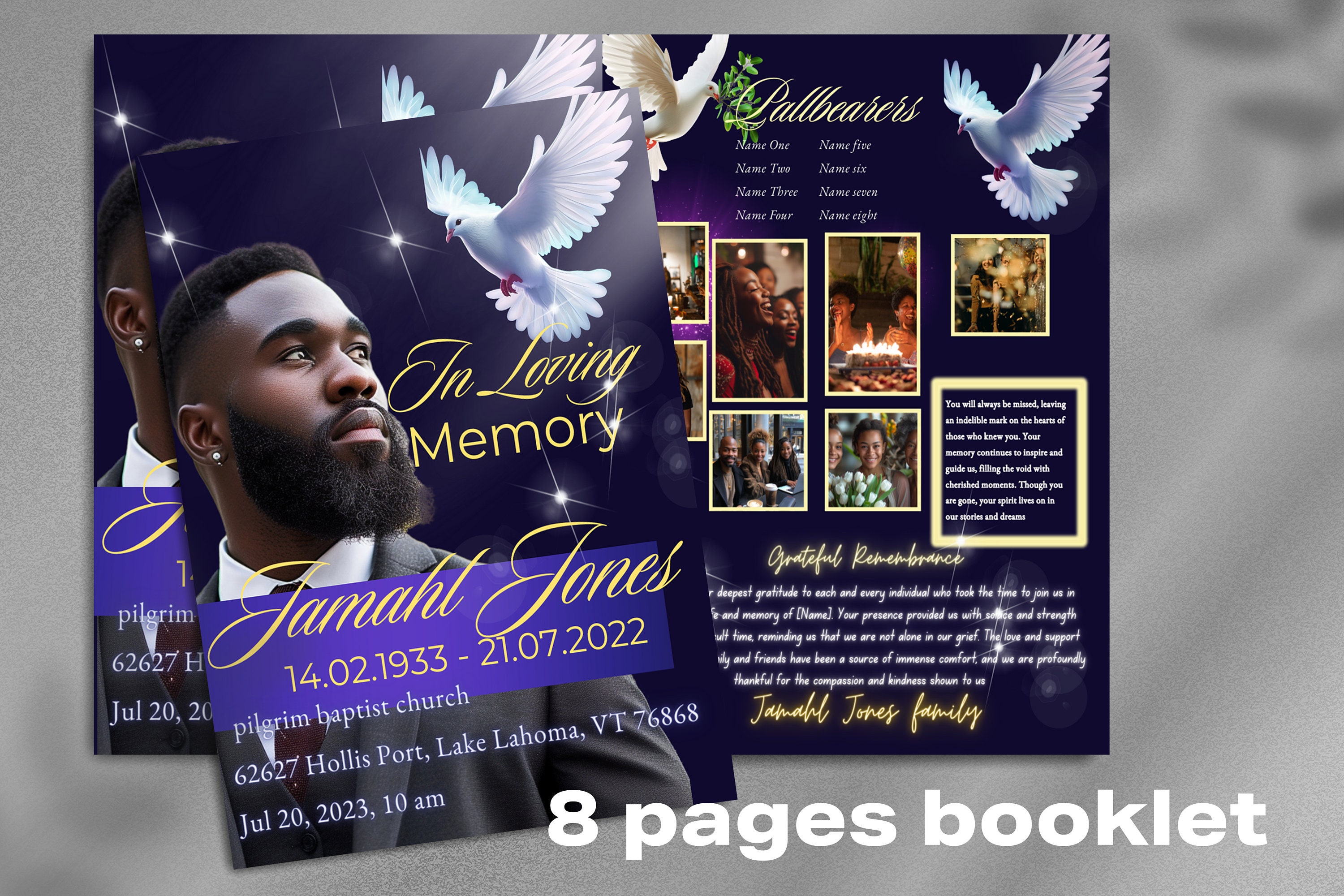 Blue Elegant Funeral Program Template: Men's Celebration of Life ...