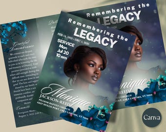 Green Emerald Funeral Program Template: 8-Page Bifold Obituary (Canva Editable, 8.5"x11")