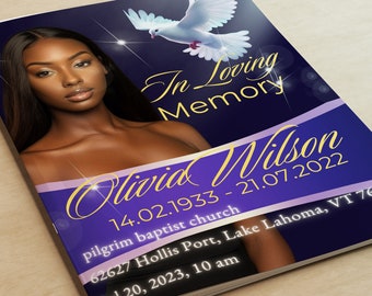 Elegant Blue Funeral Program Template: Women's Memorial (Digital Download)