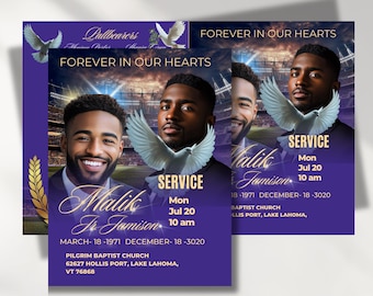 Blue & Gold Funeral Program Template: Football Theme (Digital Download)