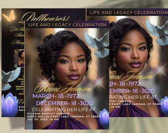 Plantilla de programa funerario en negro y dorado: Celebración de la vida (Descarga digital)
