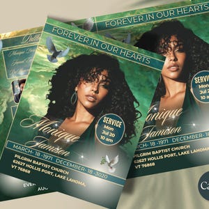 Elegant Green Sky & Heaven Theme Funeral Program (8 pages) In Loving Memory | Memorial Program | Celebration of Life | Canva Template with