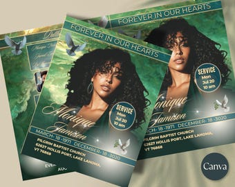 Green Sky Funeral Program Template: Elegant Memorial, Celebration of Life (Canva, 8 Pages)