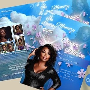 8.5&quot;x11&quot;BOOKLET Memorial Program 8 pages, Blue Sky Funeral Program, Celebration of Life | saint inspired | Digital Download | Canva Template