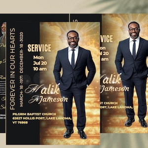 Black & Gold Obituary Template: 8-Page Funeral Program (Canva Template)