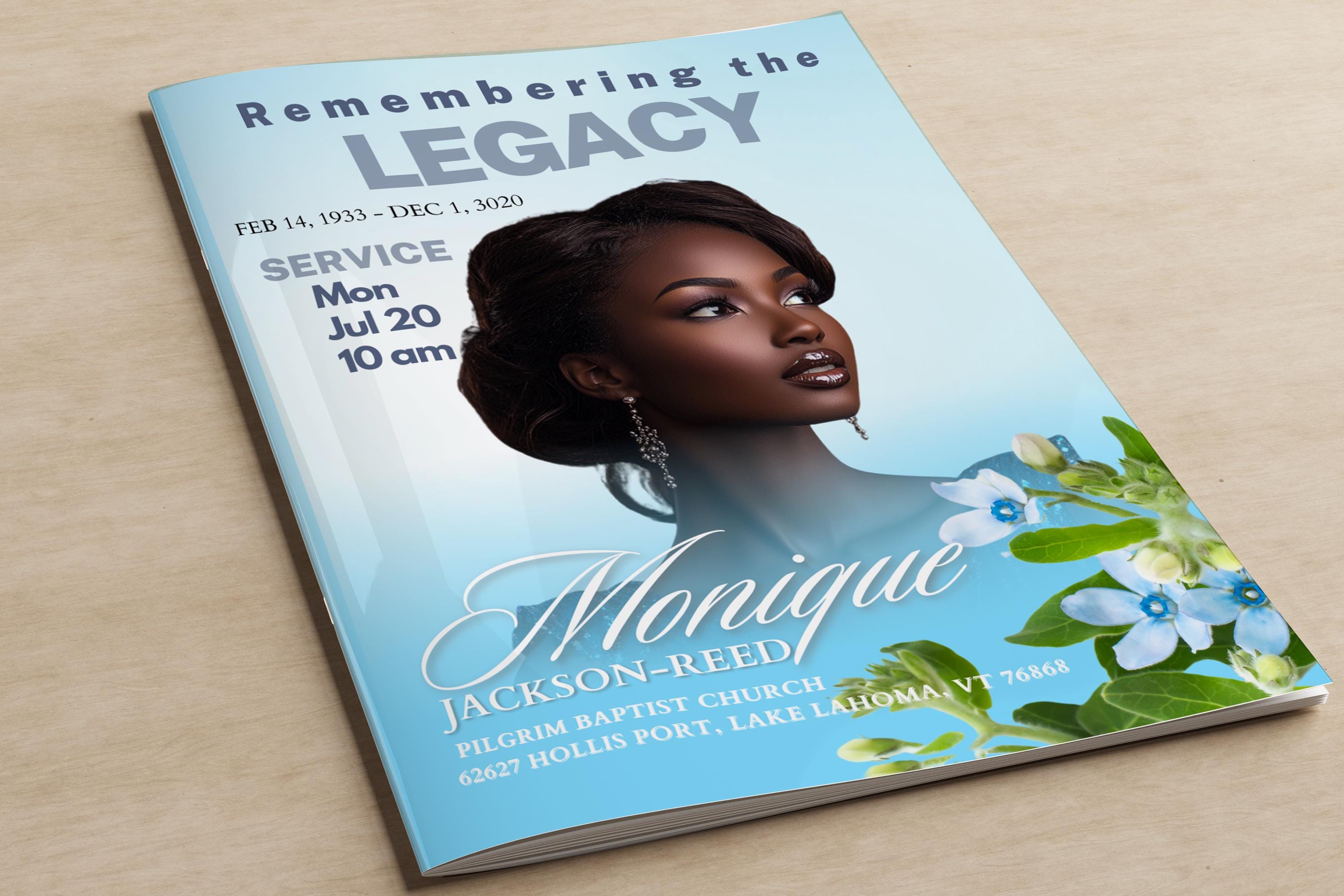8,5"x11" LIBRETTO Programma commemorativo (8 pagine) / Programma funerale cielo BLU / Donna / Celebrazione della vita / Ricordo / Digitale / Modello Canva