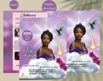 Pink Funeral Program Template: Obituary Booklet (Digital Download)
