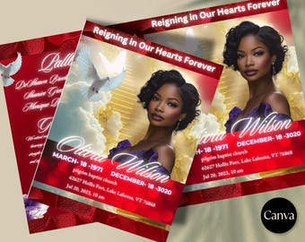Red Obituary Funeral Program: Elegant Memorial Canva Template (8.5"x11")
