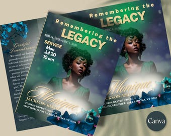 Green & Gold Funeral Program Template: 8-Page Memorial Brochure (Canva Editable, Digital Download