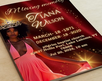 Red Funeral Program Template: Woman Obituary, Celebration of Life (Canva Template)