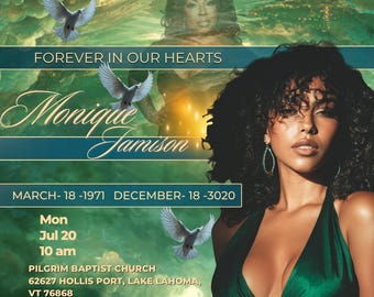 Green Sky Memorial Announcement: DIY Funeral Invitation Template (Social Media, Canva pdf Download)