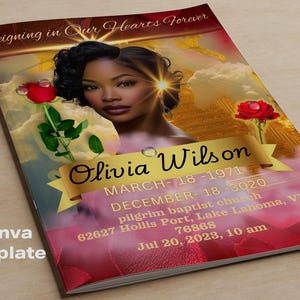 8,5"x11" FUNERALE ROSSO e ORO 8 pagine Programma Fiori per Donne / Celebrazione della Vita / Ricordo / Download Digitale / CanvaTemplate