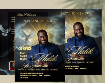 BLACK and GOLD OBITUARY heaven template 8 pages 8.5"x11 : Man/Memorial Program/ Magazine cover, Life Celebration/Template/funeral Program,