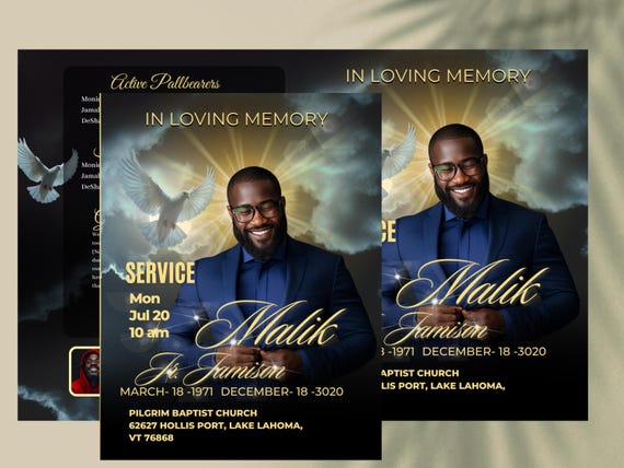 Black & Gold Obituary Template: 8-Page Funeral Program (8.5x11) Canva