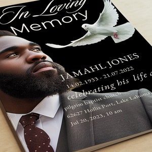Black Obituary Template: 8-Page Funeral Program (8.5x11) Canva