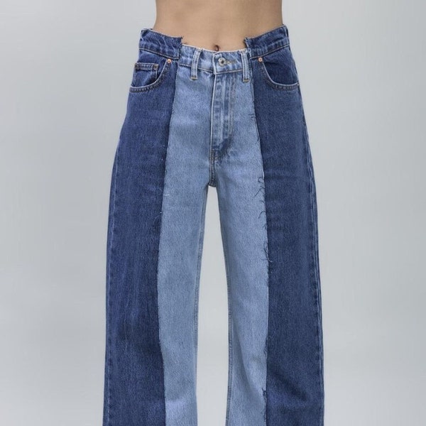 Pantalon en jeans bicolore