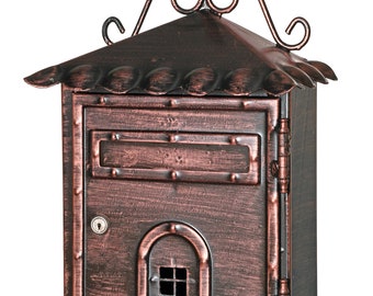 Handcrafted outdoor mailbox in copper-colored wrought iron made in Italy