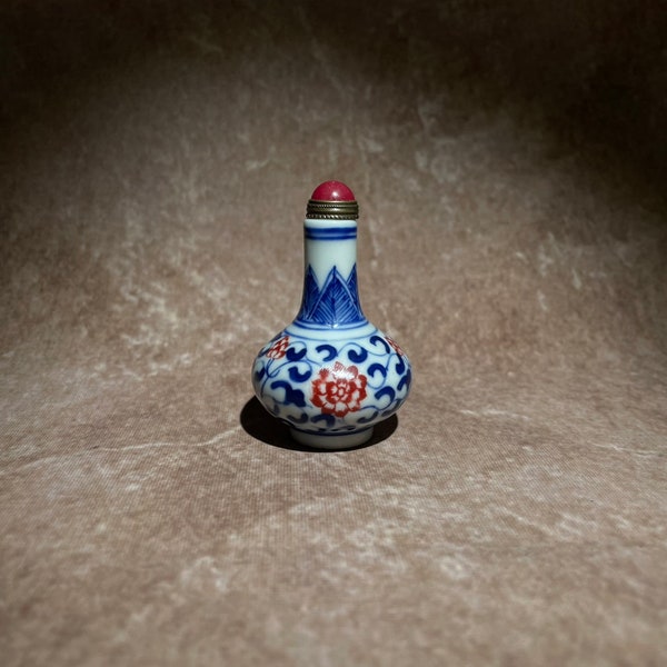 Blue and White Glazed Porcelain Snuff Bottle, Chinese Antique, Precious, Rare, Collectible, Desktop Ornament for Home and Office Decor,Y1003