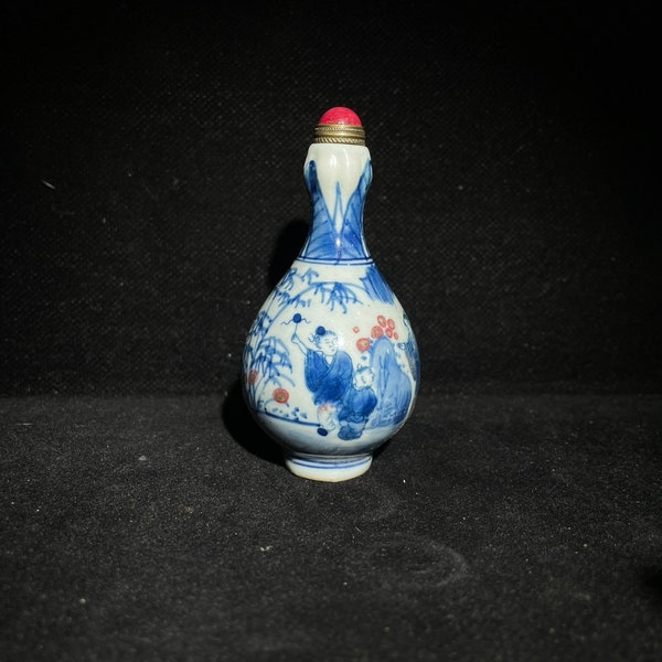 Antique Chinese Blue and White Porcelain Snuff Bottle - Rare and Precious Collectible, Exquisite Gift, Desktop Ornament - Y1005