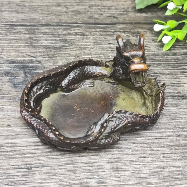 Antique Chinese Dragon Carved Inkwell - Rare and Precious Collectible, Home and Office Decor, Exquisite Desktop Ornament, X1054