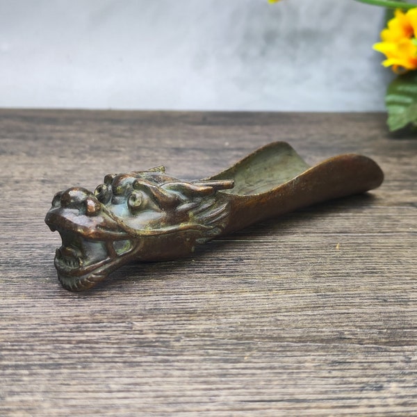 Antique Tea Leaf Shovel with Dragon Head Carving - Chinese Antiquity, Rare and Precious Collectible, Gift, Desktop Ornament, Decor, X1053