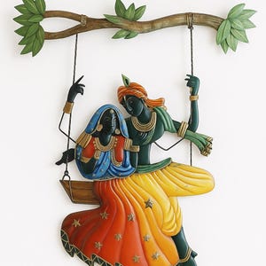 MAULI HANDICRAFT Handcrafted Radha Krishna Wall Hanging – Indian Tribal Metal Art – Ethnic Home Decor – Swing Design for Living Room