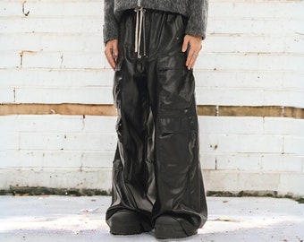 Pantalones cargo de cuero opio - Pantalones apilados - Pantalones de pierna ancha - y2k, streetwear, gótico, alt, punk, pila, japonés, 2000, 90