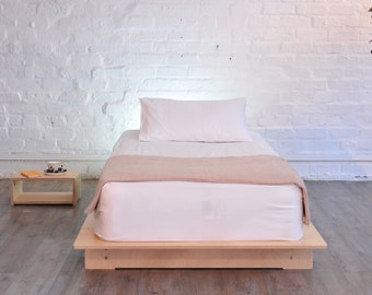 Japandi Birch Platform Bed Frame: Modern Minimalist Bedroom Furniture