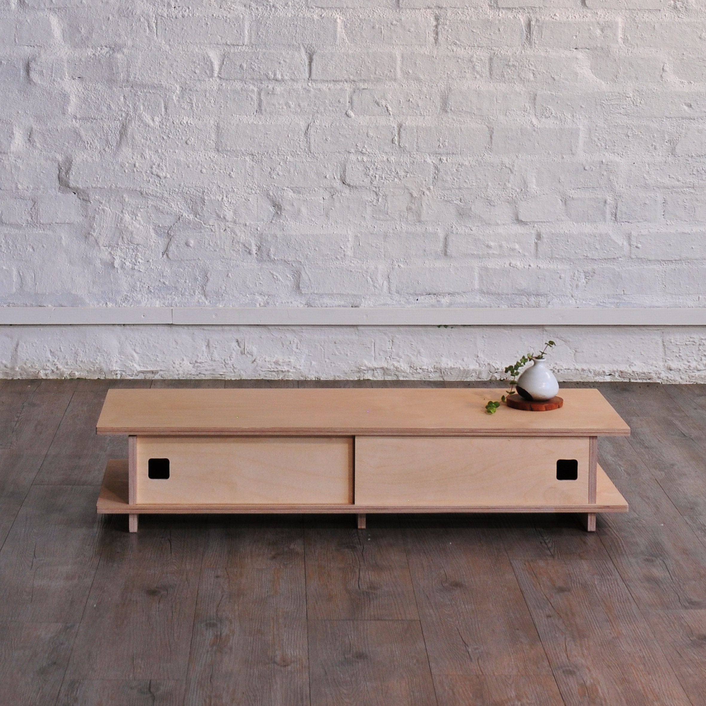 Japandi Birch Wood Coffee Table TV Stand: Minimalist Storage