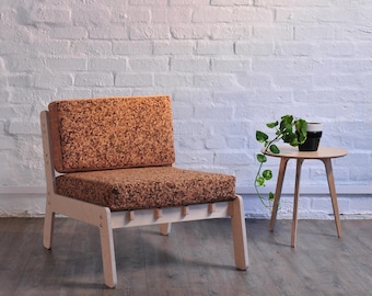 Cork Leather Lounge Chair: Modern Scandinavian Japandi Accent Chair