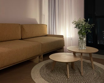 Japandi Birch Wood Coffee Tables - Set of 3 - Modern Minimalist