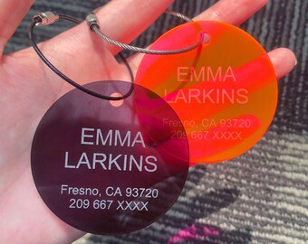 Custom Luggage Tag, Round Acrylic Name Tag for Suitcase Backpack, Luggage Tag Personalized, Custom Engraved Address Tag, Travel Gifts Tags